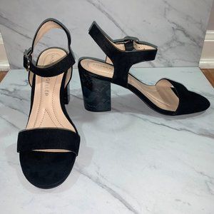 NIB ANDREW GELLER Black Marble-Look Heel Sandals